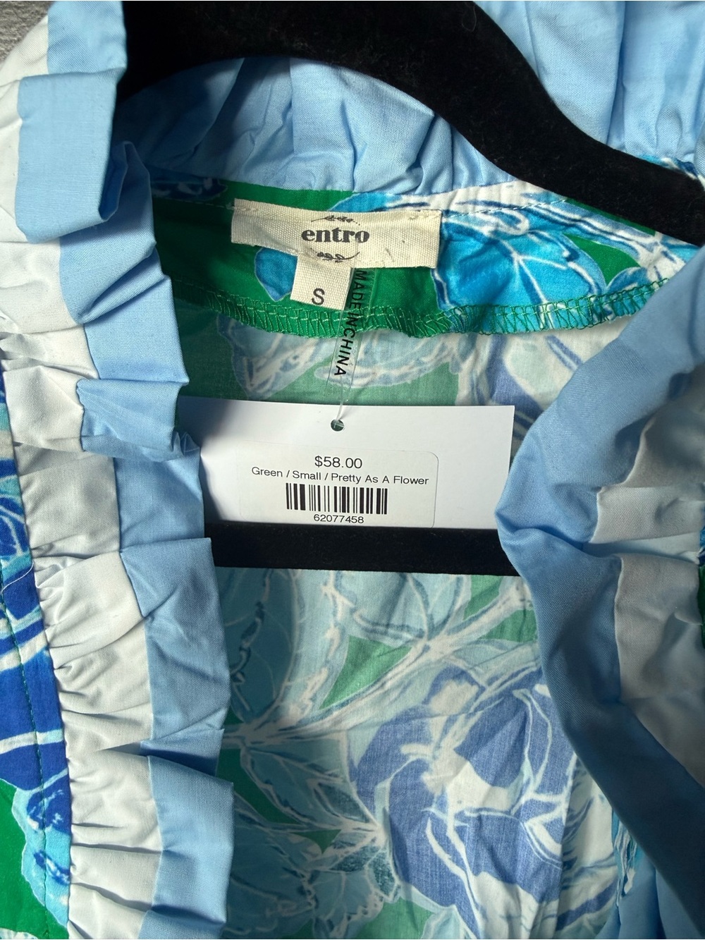 entro Green & Blue Floral Ruffle-Trim Puff Sleeve Blouse - Picture 4 of 6